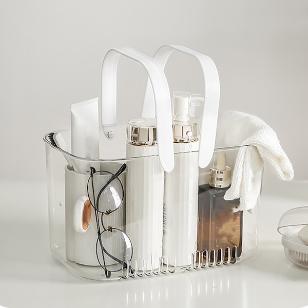 Duschkorg i söt och enkel stil med stor kapacitet, vattentät ihålig design, bärbar genomskinlig duschkorg för badrum (ZYH)