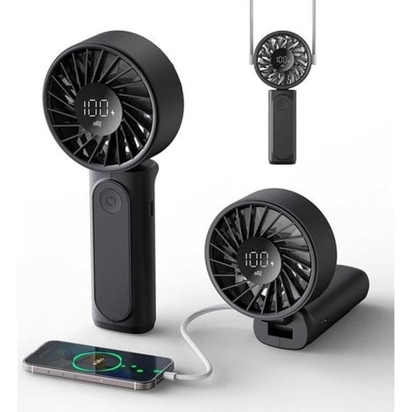 Bærbar vifte. Mini 180° sammenleggbar bordvifte med LCD digitalt display - svart.