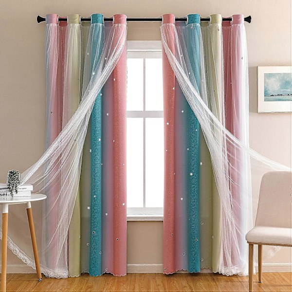 IC Dream Star Mörkläggningsgardiner för Barnrum Flickrum Prinsessgardin för Dotterns Sovrum Fönster (Rosa Blå, B132 X H244 cm)