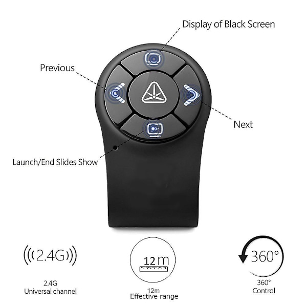 Trådlös presentatör Rf 2.4g Finger Ring Remote Powerpoint Ppt Slides Clicker Pen Uppladdningsbar  (ZYH) black