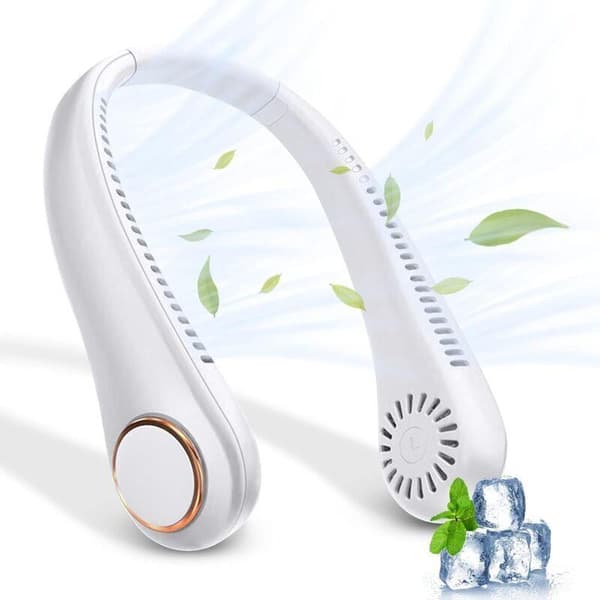 Bærbar halsventilator (ingen blade). USB genopladelig bærbar halsventilator. 360° justerbar halsventilator
