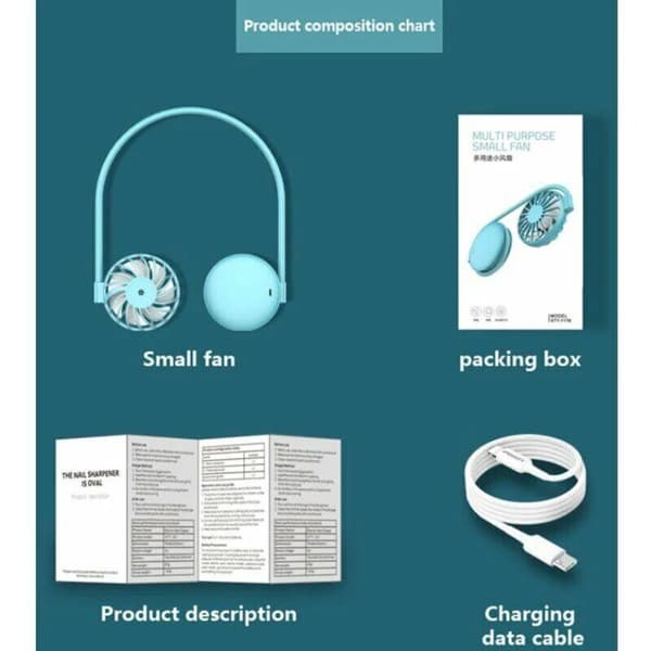 Justerbar mini halsventilator (pink) med 3 vindhastigheder, USB-opladning, perfekt til sommer.