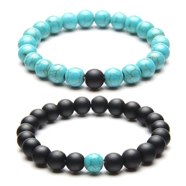Matchende armbånd til par, klassisk perlearmbånd, blå sort 8 mm glas, forhold, 2 stk.