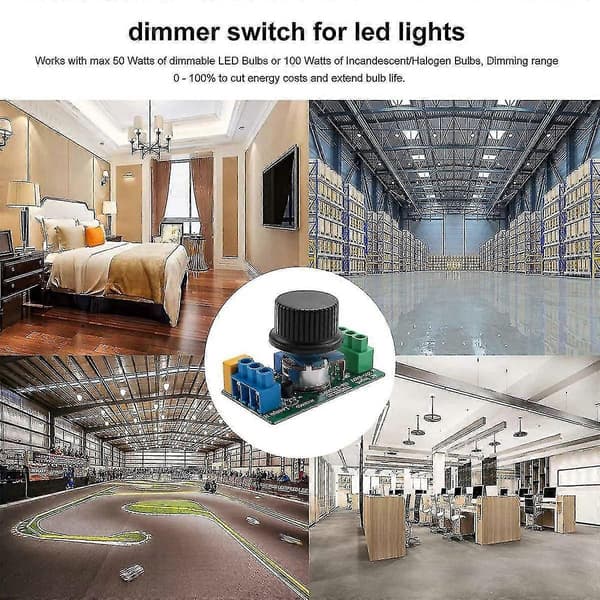 Inline Dimmer Switch med Inbyggd På/Av-knapp & Vredkontroll för Dimbar LED/Glödlampor 3-100W