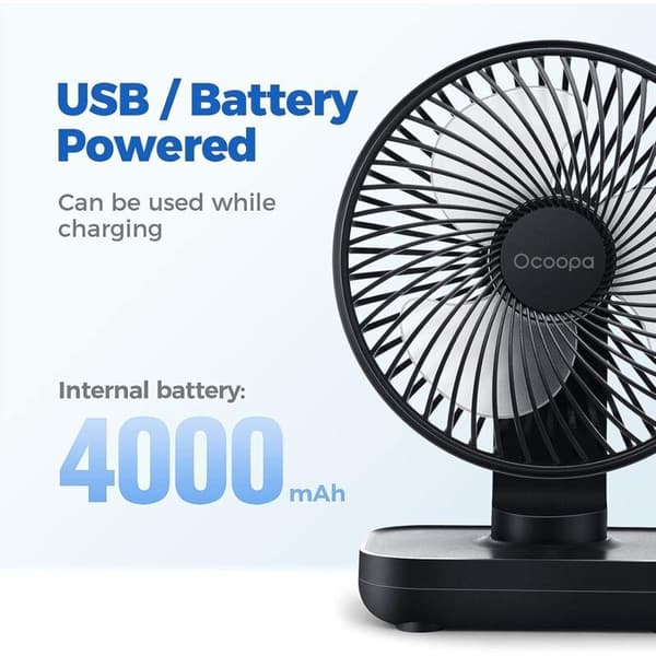 USB genopladelig ventilator. Bærbar, kompakt og kraftfuld bordventilator. 4 blæserhastigheder. - Mørkeblå