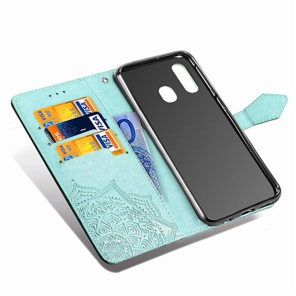 Case för Samsung Galaxy A40 Cover Läder Plånboksfodral Cover Mandala Magnetic Flip Protection Stötsäker - Grön (DPD)