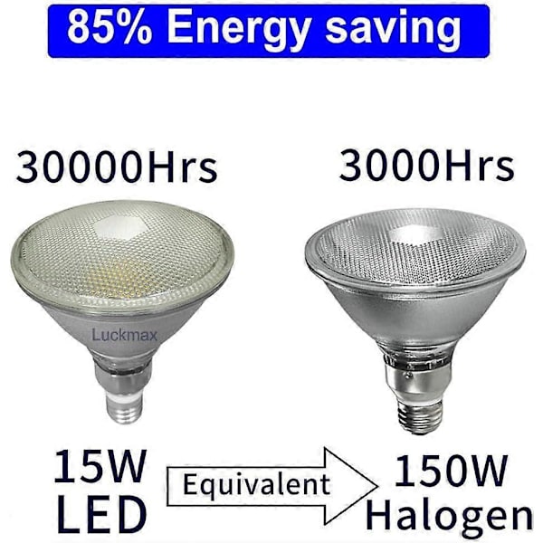 15W E27 PAR38 LED Varmvit, Vattentät, Inomhus/Utomhus, Ej Dimbar, 2-pack