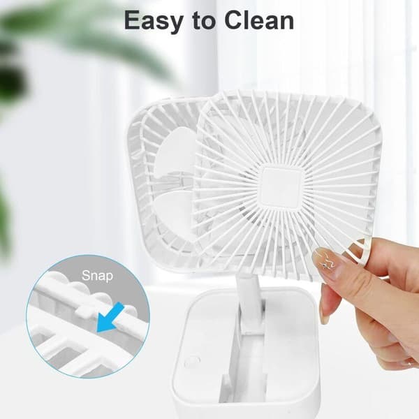 Mini bærbar ventilator. Genopladelig bordventilator. Tre hastigheder. Stille drift - hvid.