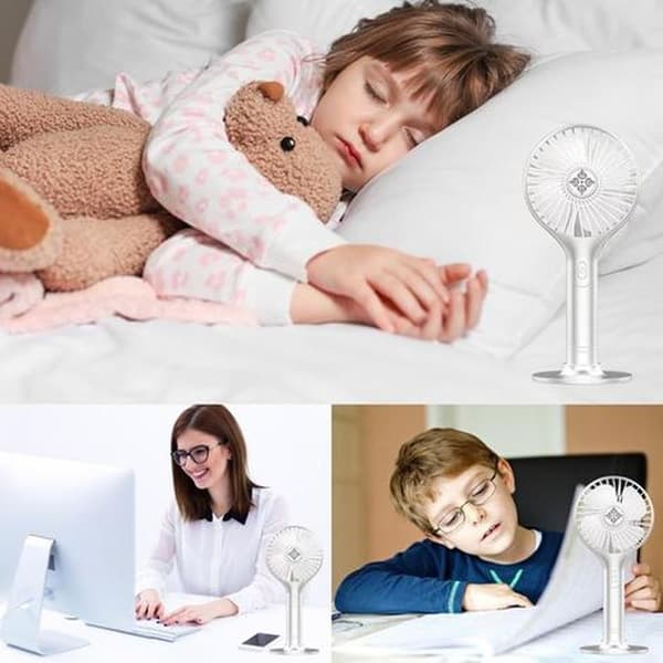 Mini bærbar ventilator. USB genopladelig. Kompakt størrelse. (Batterier medfølger ikke) Tre ventilatorhastigheder.