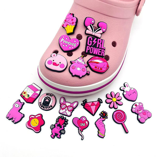 20-pack söta rosa Crocs-berlocker Jibbitz-tofflor Dekorationsskotillbehör Barn Tonåringar Vuxna Flickor Kvinnor Festgåva (ZYH)