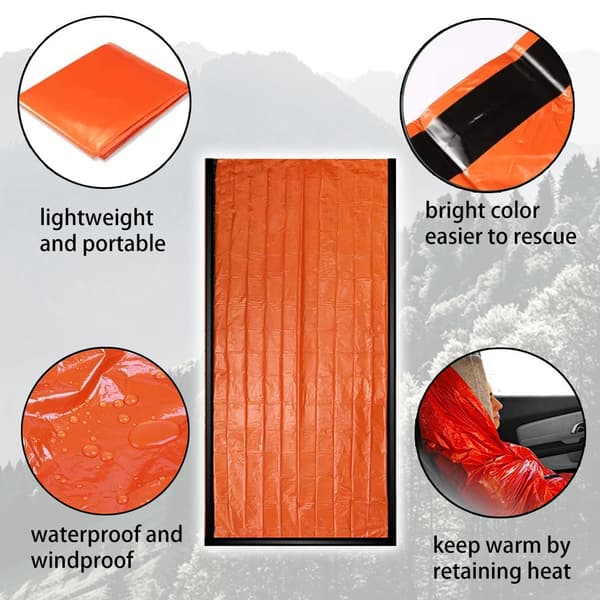 4-pakning Vanntett Termisk Nødsovepose for Utendørs Camping Overlevelse Bivakpose Oransje