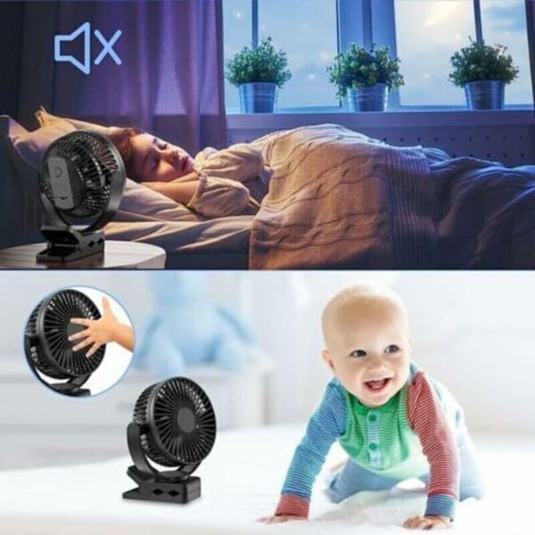 14 cm mini USB clip-on ventilator med indbygget batteri. Bærbar mini bordventilator. 3 hastigheder.