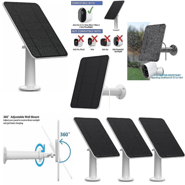 Solcellepanel for Arlo Ultra/ultra 2/pro 3/pro 4/pro 3 Floodlight/go 2 4w