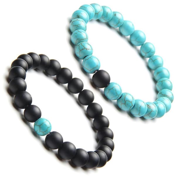Matchende armbånd til par, klassisk perlearmbånd, blå sort 8 mm glas, forhold, 2 stk.