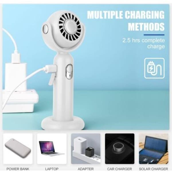 Mini bærbar ventilator. Kraftig luftstrøm, tre hastigheder, 130° rotation. Bordventilator med base - pink.