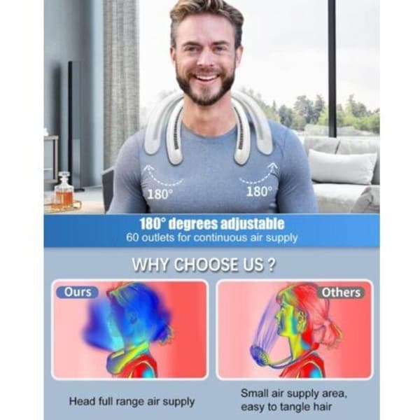 Bærbar halsventilator. USB-bladløs lydløs ventilator. Halskølerventilator (ren hvid)