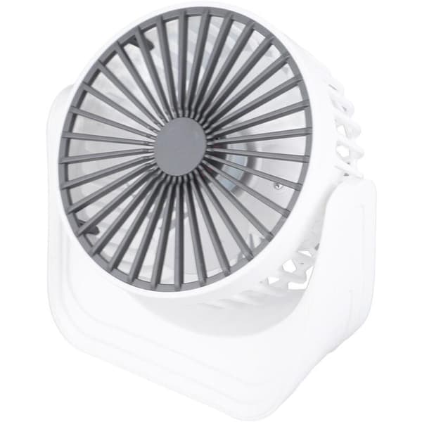 Mini USB Genopladelig Bordventilator 1200mAh - 3 Hastigheder. 360° Rotation. Hvid. Ideel til Rejser, Camping og Hjem