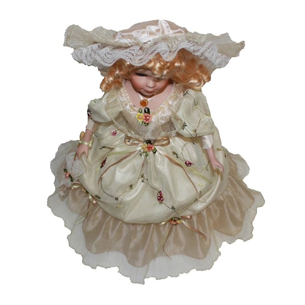 40cm Viktorianska porslinsdockor i beige klänning hatt hem  (ZYH)