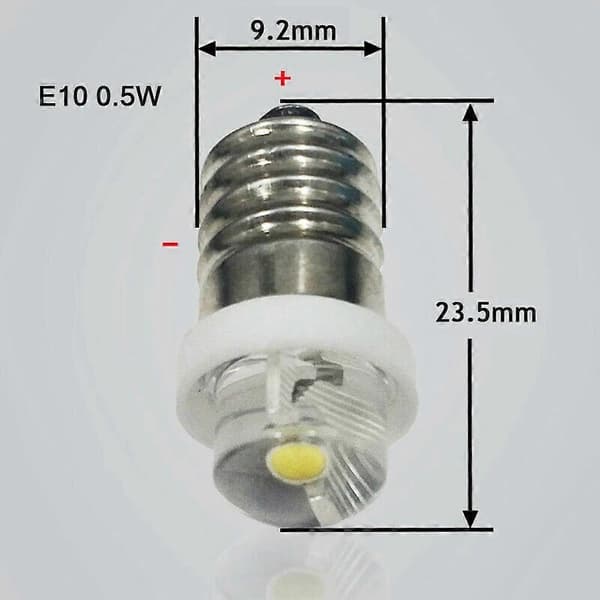 3/4,5/6V 0,5W 6000K Valkoinen LED E10 Vaihtolamppu Taskulamppuun Lyhtyyn Taskulamppuun Lyhtyyn