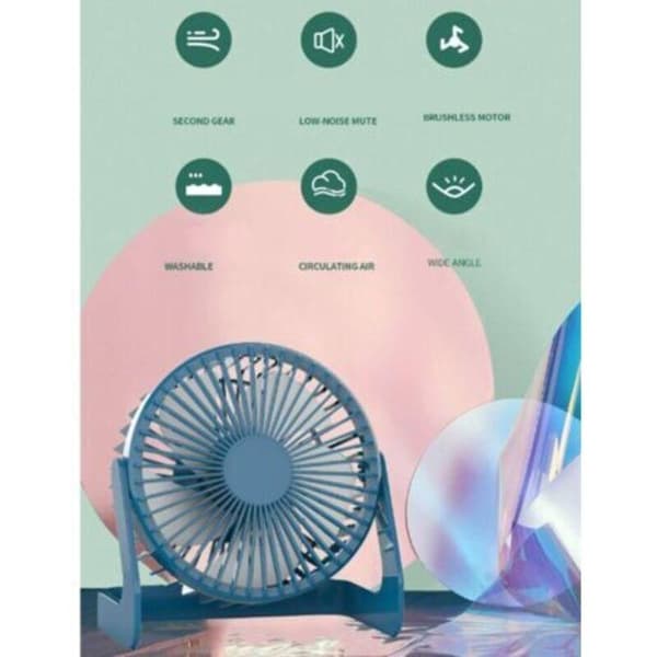 Lille 12,7 cm (5 tommer) USB-bordventilator. Mini støjsvag elektrisk bordventilator. Blå.