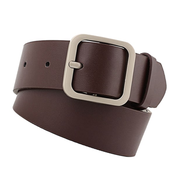 Dam PU Läderbälte Justerbar Fina Sömnadslinjer Casual Fashion Spänne Bälte för Byxor Klänning Kaffe med Silver Spänne 43,3 X 1,3 tum  (ZYH)