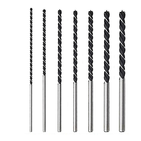 7 st extra långa träborr set 12 tum 300 mm borr Diy träbearbetning verktyg spiralborr extra  (ZYH) Silver  Black