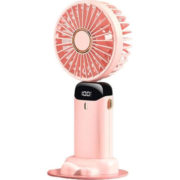 Mini bærbar udendørs ventilator med dobbelt batteri og 5 blæserhastigheder. Ideel til sommer (pink).