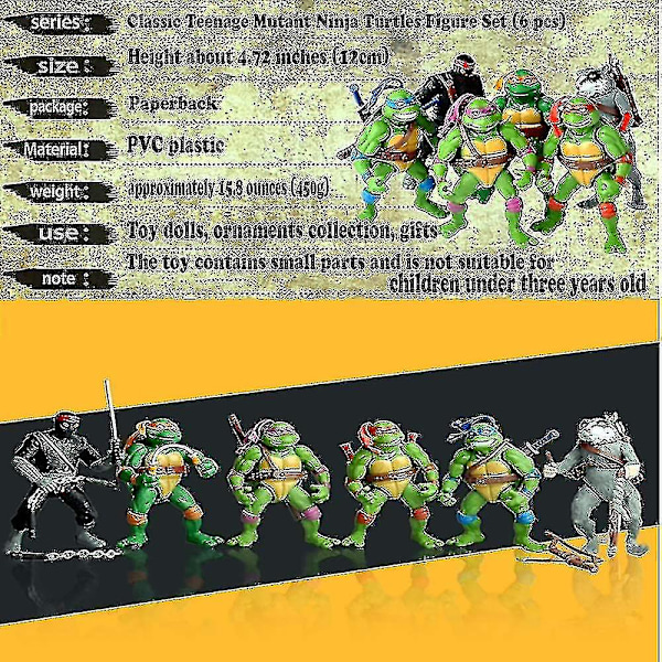 6 st Ninja Turtles Actionfigur Cartoon Tartaruga Ninja Leksaker för Barn Anime Figur Docka Födelsedagspresenter T  (ZYH)