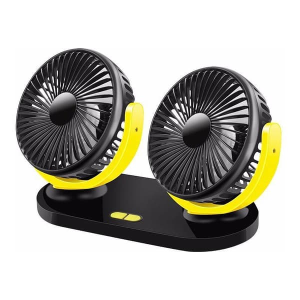 Mini USB blæser med dobbelthoved. 360° rotation. 3 blæserhastigheder. Bærbar blæser - sort og gul.