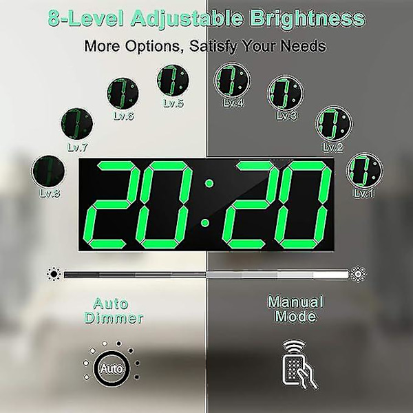 Digital LED-väggklocka, överdimensionerad väggklocka med siffror, fjärrkontroll Count up/Countdown (ZYH)