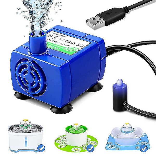 Vattenpump för husdjur, USB-laddningsbar LED-lampa, kattfontänmotor (ZYH)