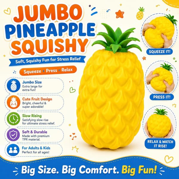 9,5 tum jättestor ananas-squishy, jumbo squishy långsamt stigande stressboll