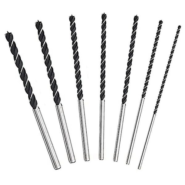 7 st extra långa träborr set 12 tum 300 mm borr Diy träbearbetning verktyg spiralborr extra  (ZYH) Silver  Black