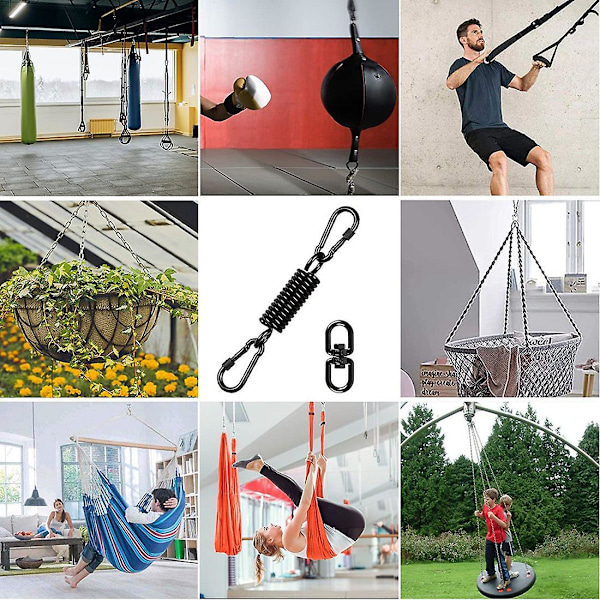 Svängfjäder för hängande stol, med 2 snäppkrokar och 360 vridkrok, lastkapacitet 250 kg för upphängning C (ZYH) Black