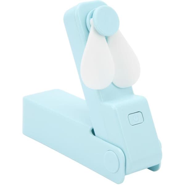 USB Genopladelig Lommeventilator - Tre Ventilatorhastigheder, Silikoneblade, Sammenfoldelig, Himmelblå