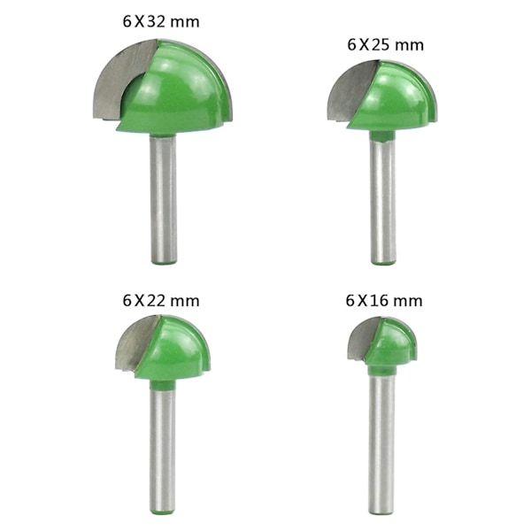 4 st 6 mm skaftfräs kärnboxbits, cnc rund spårfräs 16 mm/22 mm/25 mm/32 mm (ZYH)