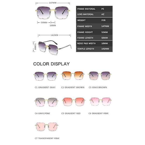 Kvadratiska Ramlösa Solglasögon Kvinnor Lyx Varumärke Designer Sommar Röda Glasögon Mode Solglasögon För Män UV400 Nyanser Oculos  (ZYH)