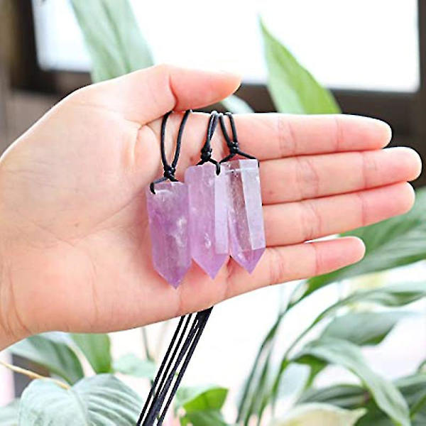 Energistens Halsband Naturlig Lila Kristall Ametist Hexagonal Pelare (ZYH)