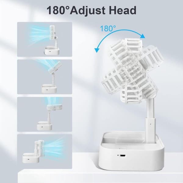 Mini bærbar ventilator. Genopladelig bordventilator. Tre hastigheder. Stille lommeventilator.
