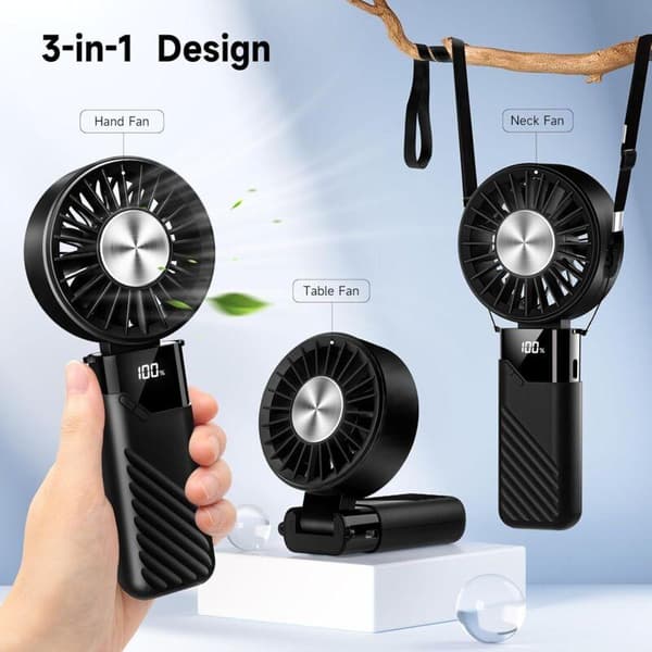Mini bærbar ventilator. Lydløs USB genopladelig lommeventilator med 5 justerbare blæserhastigheder (sort).