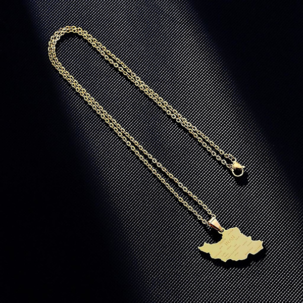 Halsband med karta över Iran i rostfritt stål, etniskt smycke för par (ZYH) Gold-color