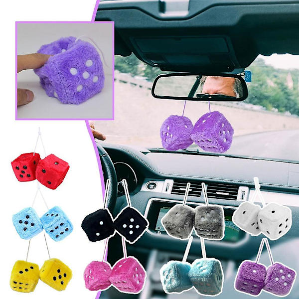 Bil Färgglad Mjuk fläckig lurvig Fluffig hängspegel Fuzzy Dice Dekor Rosa (ZYH)