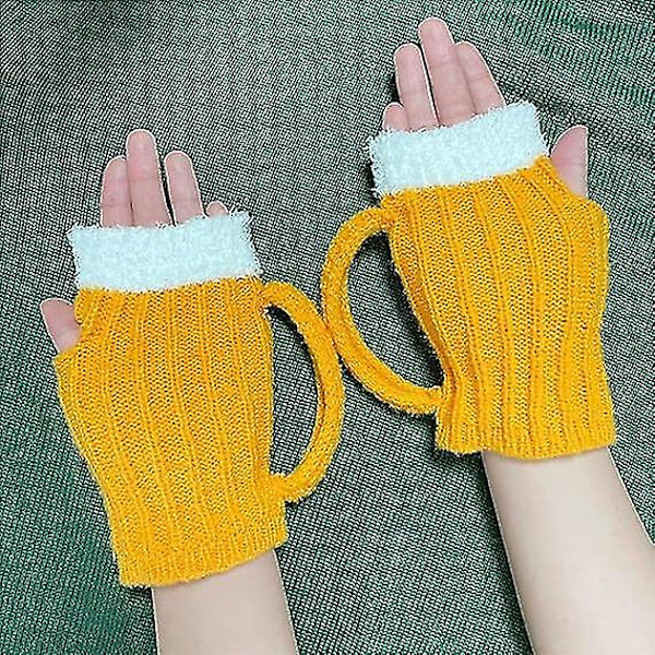 Rolig 3d ölmugg stickad handskepresent Söt handgjord stickad höstvinterhandskar Retro virkade handskar, ölmuggsockor (ZYH) Gloves