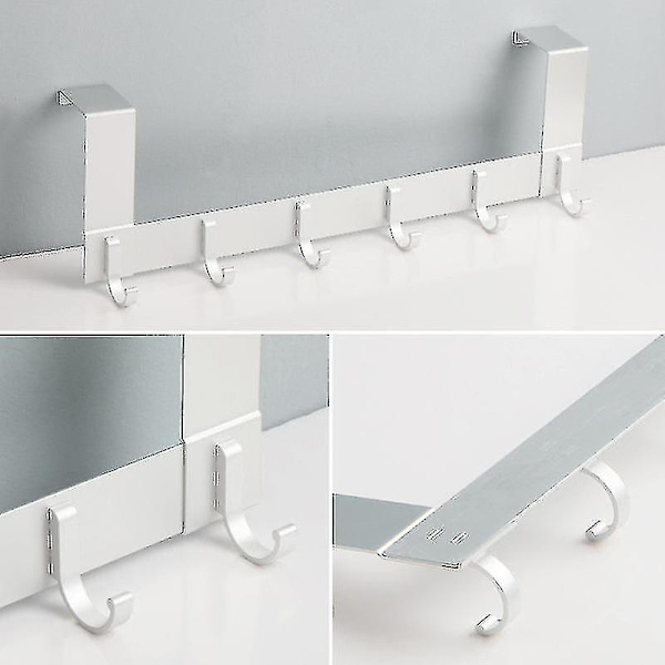 Dörrklädhängare med 6 klädkrokar i aluminium för dörrstansfri dörr (ZYH)