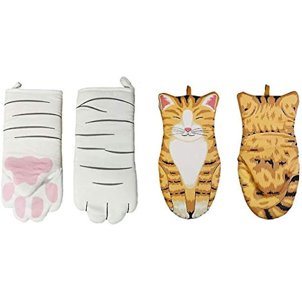2-pack Cat's Paw Ugnshandskar Cat's Paw Ugn Långa handskar Mikrovågsugn Värmebeständiga halkfria handskar Spjälsäng (ZYH)
