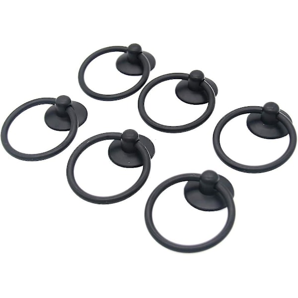 Lådhandtag i zinklegering, 6 st, metallring, enkelhålsknopp, möbelhandtag, skåp, låda, skruvring (svart)  (ZYH)