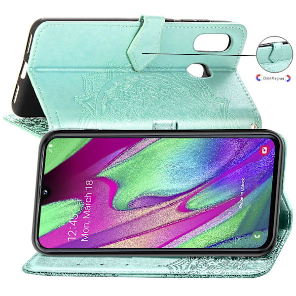 Case för Samsung Galaxy A40 Cover Läder Plånboksfodral Cover Mandala Magnetic Flip Protection Stötsäker - Grön (DPD)