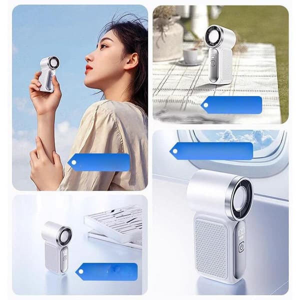 Bærbar turboventilator. Mini lommeventilator. Bordventilator. Let og bærbar – grå.