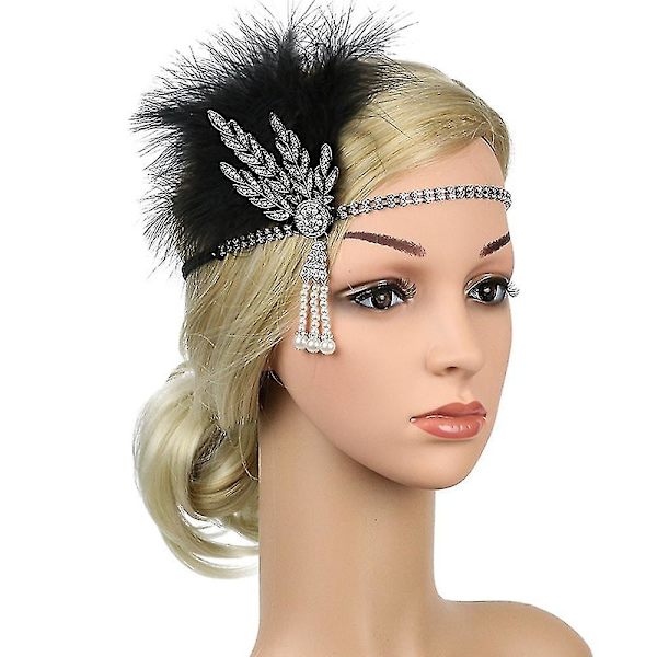 Vinta 1920-tal Ing 20-tal Gatsby-del med 1920-talets flapper Gatsby H-accessoarer  (ZYH) Black