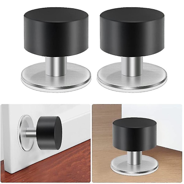 2 st självhäftande dörrstoppar robusta rostfria gummidörrstoppar fiis  (ZYH) Black